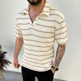 WIAOFELLAS  -  Men's Casual Striped Knitted Polo Shirt Streetwear Short Sleeve Tees for Men Tees Shirts Breathable Vintage Luxury Clothing