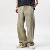 Wiaofellas  -  Men's Vintage Washed Curved Cut Long Pants American High Street Baggy Wide Leg Pants Loose Straight Casual Cargo Trousers