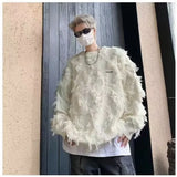 WIAOFELLAS  -  American style autumn and winter tassel fur-edged lazy style knitted sweater men's new trendy brand design niche jacket