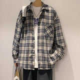 Wiaofellas  -  Trendy Harajuku Style Long Sleeve Plaid Shirt Men's Retro Casual Loose Versatile Color Block Casual Shirt Jacket for Teens