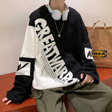 Wiaofellas  -  Black and White Sweatshirt Men Trendy Hoodless Niche Contrasting Color Boys Jacket High-end