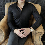 WIAOFELLAS  -  High-end Velvet Shirts for Men Long Sleeved Slim Lapel Social Camisas De Hombre Luxury Handsome Autumn Mens Clothing Plus Size