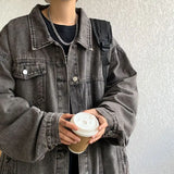 WIAOFELLAS  -  Denim Jacket Men's High Street Trendy Brand Loose Workwea Casual Versatile Lapel Couple Tops
