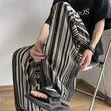 Wiaofellas Summer Pleated Pants Men Fashion Oversized Ice Silk Pants Men Streetwear Korean Loose Straight Striped Pants Mens Trousers M-2XL