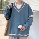 WIAOFELLAS  -  Autumn Winter New Men's Korean Loose Knitted V-neck Casual Sweater Outdoor Fashion Trend Comfortable Breathable Hoodie