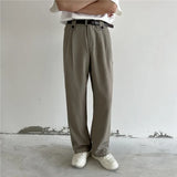 Wiaofellas  -  Khaki Black Suit Pants Men Fashion Social Mens Dress Pants Korean Loose Straight Wide Leg Pants Mens Office Formal Trousers