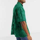 WIAOFELLAS  -  Fashion Leafs Printing Mens Shirts Streetwear Summer Casual Short Sleeve Buttoned Lapel Shirt For Men Leisure Breach Style Tops