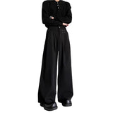 WIAOFELLAS  -  Fashion Men's Solid Color Pleated Loose American Style Pants Trendy New 2025 Summer High-waisted Straight Trousers