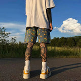Wiaofellas  -  Denim Shorts Men's Summer High Street Capris Men Techwear Oversize Leisure Pants Unisex Streetwear Y2k Daisy Loose Jeans