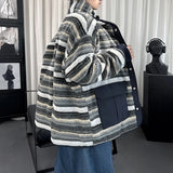 WIAOFELLAS  -  High-quality Japanese vintage with bib reversible cotton design striped coat