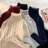 Wiaofellas  -  Autumn Winter Men's Thick Sweater Thick Solid Color Turtleneck Collar Long Sleeve Warm  Basic Classical  Knit Sweater