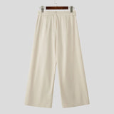 WIAOFELLAS  -  Men Wide Leg Pants Solid Color Button Joggers Lace Up Loose Trousers Men Streetwear Loose Fashion Casual Male Long Pants