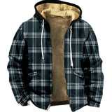 WIAOFELLAS  -  Zipper Hoodies for Men Casual Green Plaid Graphic Prints Winter Coat Long Sleeve Sweatshirt Casual Hooded Jacket Outerwear