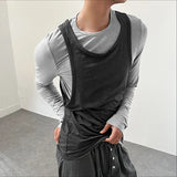 WIAOFELLAS  -  Men T Shirt Patchwork O-neck Long Sleeve Personality Male Tee Tops Streetwear Knitted Fashion Casual Men Clothing S-5XL
