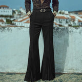 WIAOFELLAS  -  Men Pants Solid Color Button Pleated Casual Trousers Men Streetwear Loose Joggers Personality Fashion Male Flare Pants