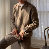 WIAOFELLAS  -  Trendy Solid Color Men's Sweater Polo Shirts 2025 Autumn Winter New Casual Long Sleeve Knitted Jumpers Men Fashionable Sweaters