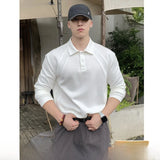 Wiaofellas  -  Men's Long Sve  irt Patchwork White Flower ey American Sle Street Hard Man Autumn Heavyweight Sweatirt T-irt
