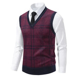 Wiaofellas  -  Men's Knitted Warm Sweater in Autumn and Winter V-neck Vest Diamond Grid Twisted Flower Casual Fashion Versatile Top