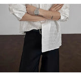 WIAOFELLAS  -  Autumn New Design Pleated Men's Texture Casual Fashion High-end Loose Versatile Long-sleeved Shirt