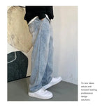 WIAOFELLAS  -  American Casual Cool Retro Retro Retro Light Blue Jeans Men's Straight Leg Loose and Versatile Wide Leg Pants