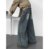 Wiaofellas  -  New Spring Autumn Men Jeans Washed Spliced Loose Wide Leg Floor‑Length Pants American High Street Hip Hop Casual Denim Trousers