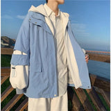 WIAOFELLAS  -  Autumn Winter New Fashion Hooded Long Sleeve Solid Jackets Men's Clothing Pocket Korean Trend All-match Fake Two Pieces Chic Top