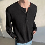 WIAOFELLAS  -  Spring Long Sleeved T-shirt Men Fashion Gray Black Casual T Shirt Men Streetwear Korean Loose Round Neck T Shirt Mens Top M-3XL