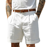 WIAOFELLAS  -  Men'S Cotton And Linen Shorts Fashion Casual Solid Color Sexy Elastic Waist Half Length Pants Slim Fit Street Beach Wear