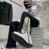 Wiaofellas  -  Spring Autumn Men's Zipper Design Casual Pants Slit Straight Leg Patchwork Loose Fit Harajuku Style Fashionable All-Match