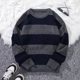 WIAOFELLAS  -  New Loose Bottoming Sweater Casual Versatile Striped Pullover Men's Round Neck Sweater