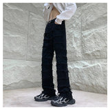 Wiaofellas  -  American High Street Vibe Trendy Black Jeans Men's Street Hip-hop Tassel Dance Pants Fashion Straight Slim Denim Trousers