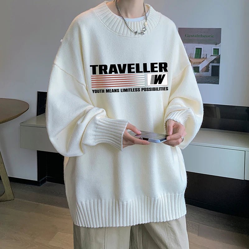 Wiaofellas  - Autumn Cotton Hip Hop Men Sweater Pullover pull homme Van Gogh Painting Embroidery Knitted Sweater Vintage Mens Sweaters