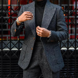 Wiaofellas  -  Autumn Dark Grey Tweed Male Suit Slim Fit Warm Casual Tuxedo High Quality Groom Wediing Fashion Men's Jacket Pants Custom Made