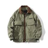 Wiaofellas  -  Autumn Men Pilot Jacket Multi-Pocket Retro Streetwear Casual Corduroy Patchwork Lapel Jacket Male Outerwear Clothing