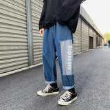 Wiaofellas  -  Autumn Straight Jeans Men's Color Matching Loose Jeans Fashion Casual Pants Plus Size Jeans  Mens Street Wear