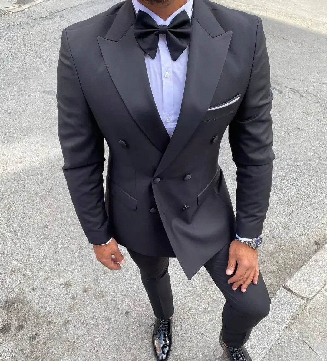 Wiaofellas  -  Black Formal Wedding Elegant Men Suit Groom Tuxedo Prom Double Breasted Slim Fit Blazers High Quality Custom 2 Piece Set