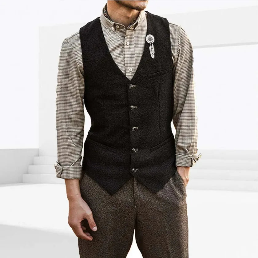 Wiaofellas  -  Black Men Vest Black Business Casual V Neck For Wedding Groom Banquet Work Tuxedo Set Men Coatwaist