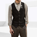 Wiaofellas  -  Black Men Vest Black Business Casual V Neck For Wedding Groom Banquet Work Tuxedo Set Men Coatwaist