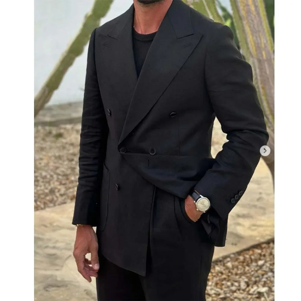 Wiaofellas  -  Elegant Peak Lapel Double Breasted Male Suit 2 Piece Formal Business Casual Wear Prom Party Wedding Groom Tuxedo Costume Homme
