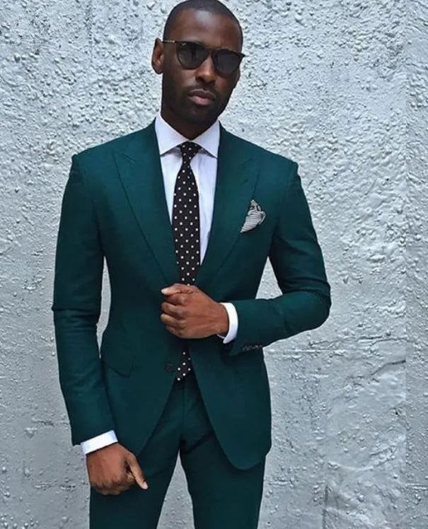 Wiaofellas  -  Fashion Style men suit New Dark Green Men Suit Formal Business Tuxedos Men Wedding Suit 2pcs(Jacket+Pants)