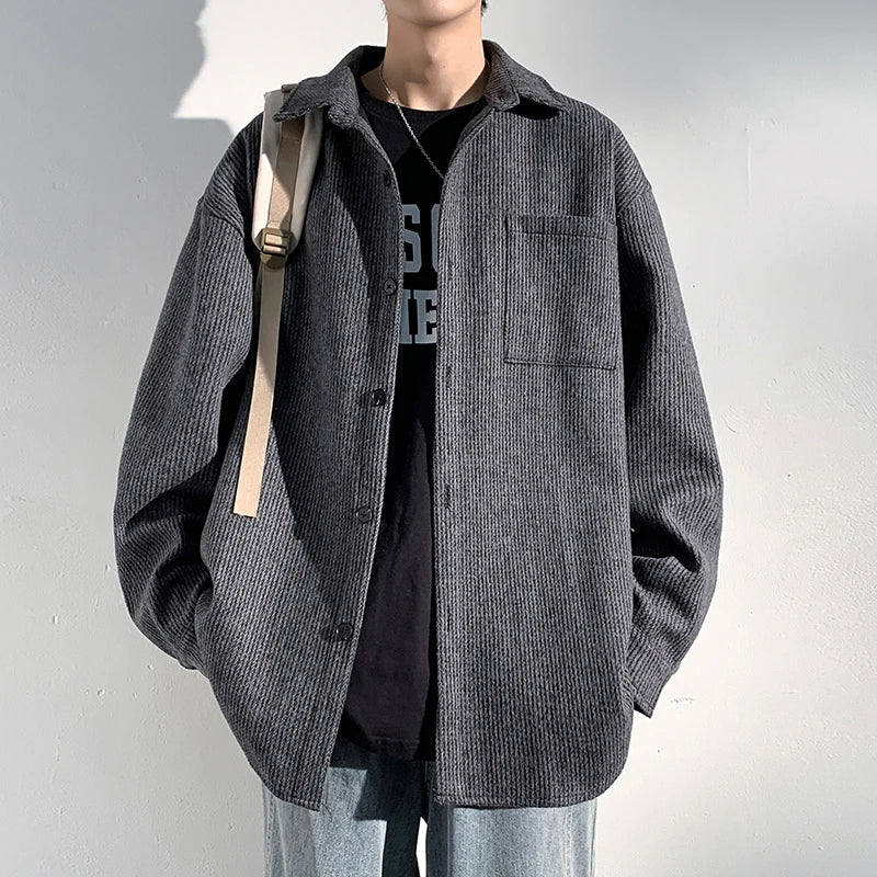 Wiaofellas  -  Harajuku Fashion Man High Quality Luxury Men's Shirt New in Original Men's Shirts Embossing Clothing Plain Long Sleeve