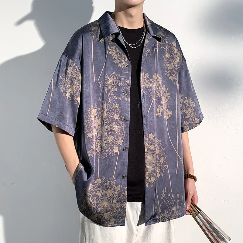 Wiaofellas  -  Harajuku Fashion Summer Shirt High Quality Luxury Men's Shirt New in Printed Shirts Big Clothes Big Size Men Clothing Original