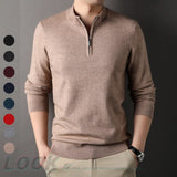 Wiaofellas  -  High-quality Men's Half-high Collar Zip-up Sweater, Solid Color Business Casual Stretchable Casual Warm Pullover.M-4XL