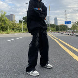 Wiaofellas  -  High Street Jeans Patch Letter Print Jeans Straight Leg Jeans Men's American Jeans Street Loose Wide Leg Pants