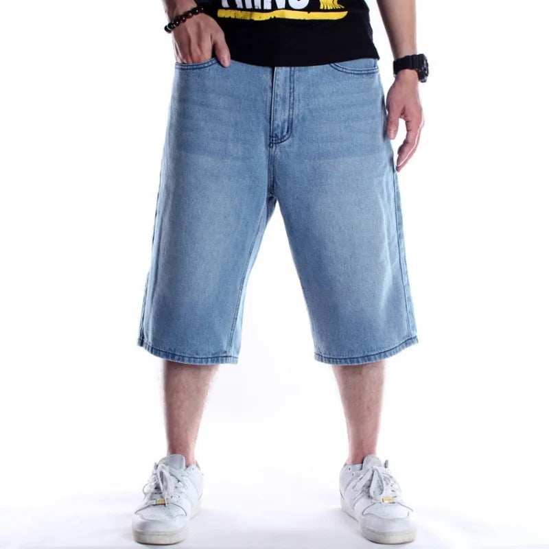 Wiaofellas  -  Hip Hop Jeans Men's Trend Shorts Loose Cropped Pants Plus Size Medium Shorts Skateboard Pants Summer