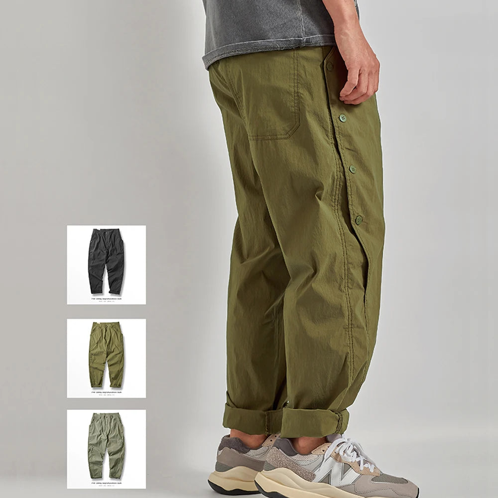 Wiaofellas  -  Joggers Men Baggy Pants Quick Dry Cargo Pants Thin Elastic Loose Breasted Casual Trousers Lightweight Vintage Sportswear Element