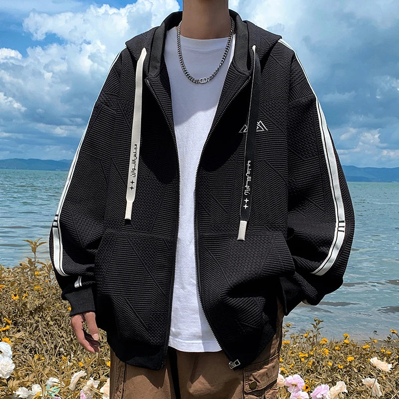 Wiaofellas  -  Male Clothes Hip Hop Oversize Zip Up Hoodies Mens Clothing Hooded Zip-up Kpop Sweatshirts Man Original Brands Harajuku Men's