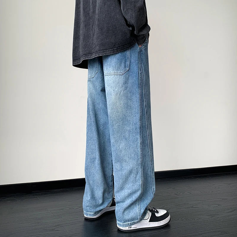 Wiaofellas  -  Men Jeans Wide Leg Denim Pants Loose Straight Men's Jeans Streetwear Skateboard Pants M-3XL Neutral  Hip Hop Casual Trousers