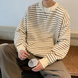 Wiaofellas  -  Men Striped Sweaters Men Autumn Oversized Fashion O-Neck Knitted Spliced Sweater  Male Casual Korean Pullovers M-5XL