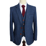 Wiaofellas  -  Men Suit Blue 3 Piece Retro Gentleman Classic Style Custom Made Tailor Suit Blazer Business Wedding Suits Jacket Pants Vest